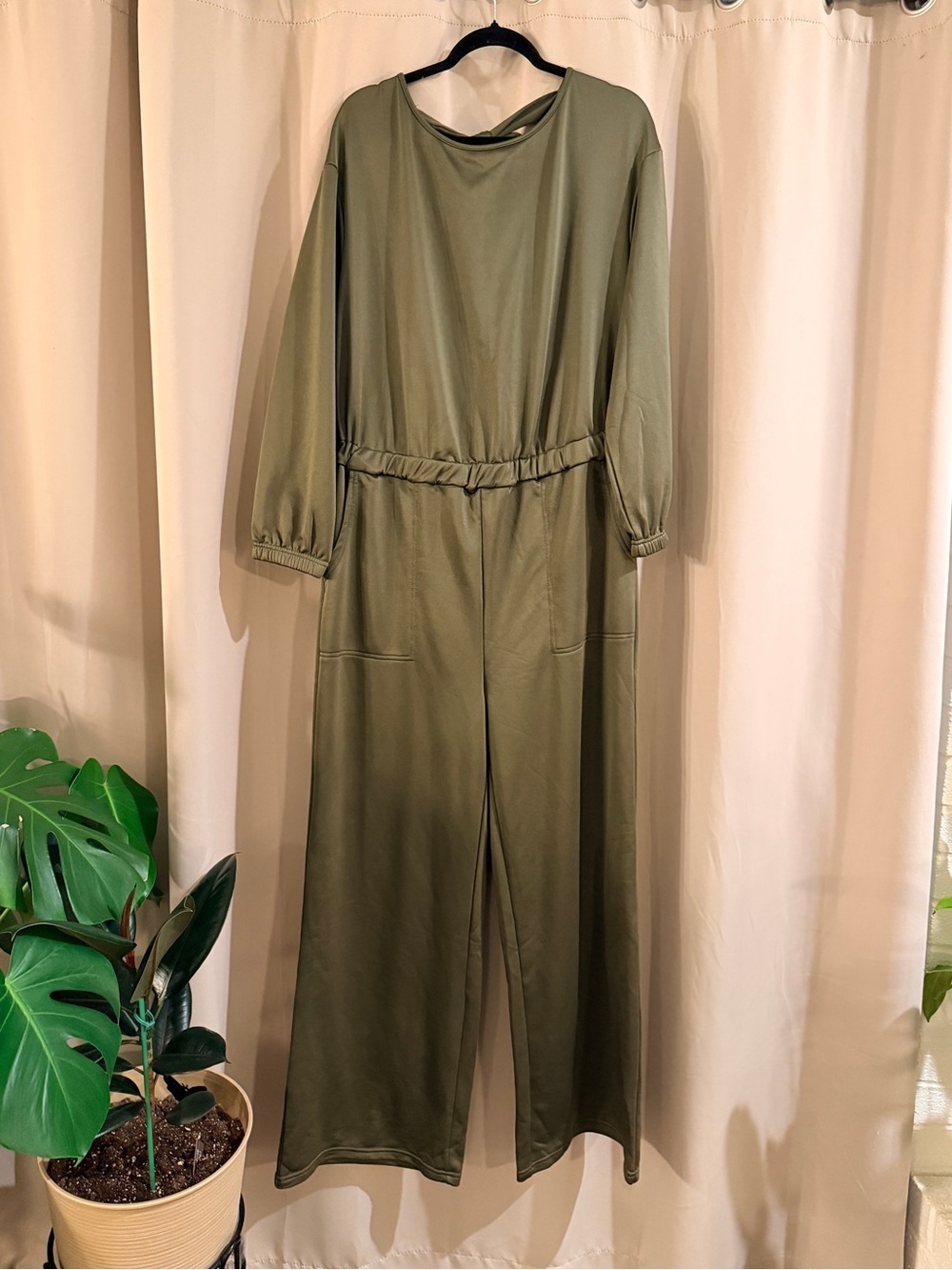 NWT Ashley Stewart Olive Green Long Sleeve Wide-Leg Jumpsuit